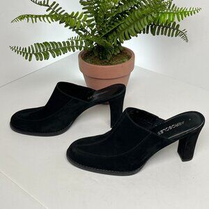 Aerosoles Black Suede Y2K Block Heel Mules Size 8 Slip On Retro 90s Minimalist